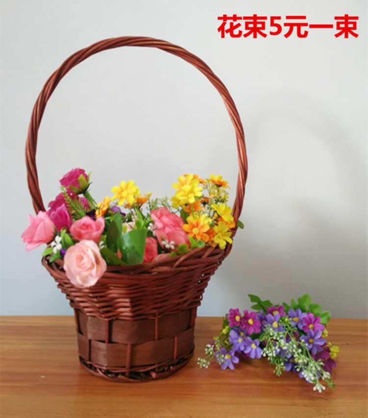 藤编花篮手提舞蹈花篮大小舞蹈道具草莓采摘六一成人田园花店用框