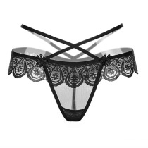 Lebi B pants transparent fun thong quick-drying four-legged female can be inserted into the open file lace-up private parts