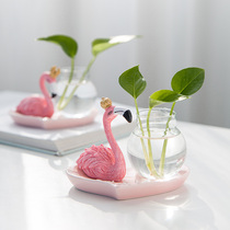 Flamingo hydroponic glass vase Nordic milk tea clothing store decorations and decorations ins style creative dining table furnishings