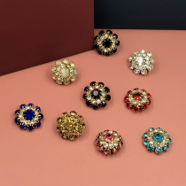 Mink grass coat button fashion rhinestone set diamond belt diamond round wild neckline top womens cashmere decorative buttons