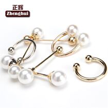 Korean version of high-grade metal ring double-headed pearl button anti-light one-shaped button shirt chiffon accessories decorative button