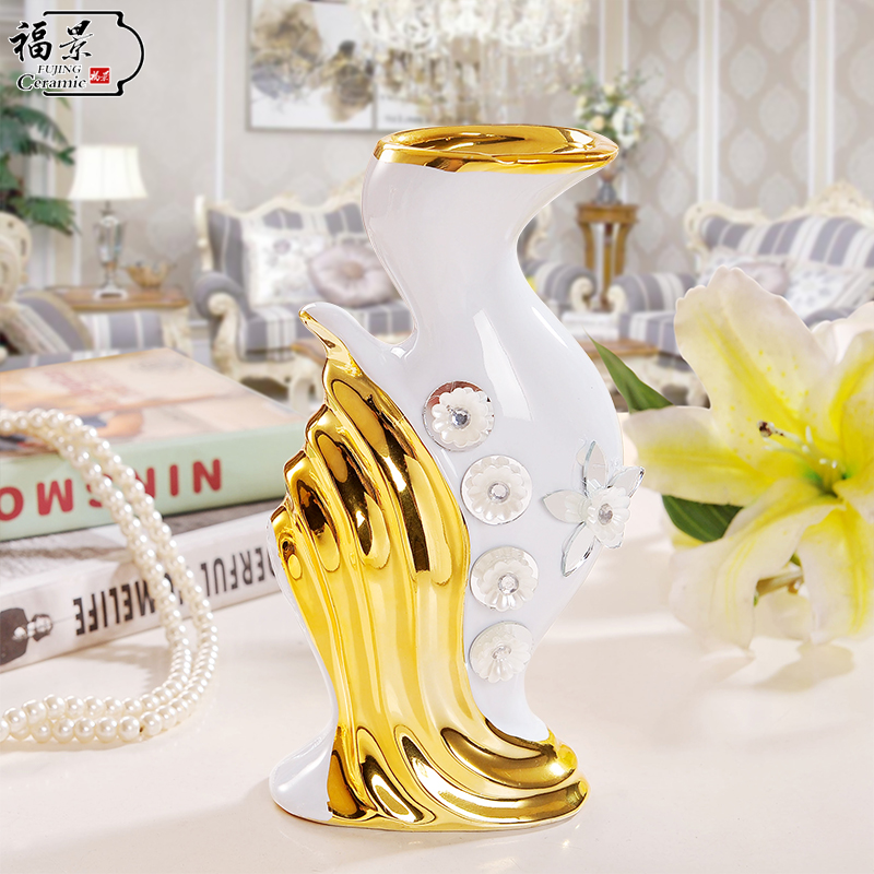 The scene of jingdezhen ceramic European - style gold - plated household I sitting room adornment flower vase furnishing articles of handicraft