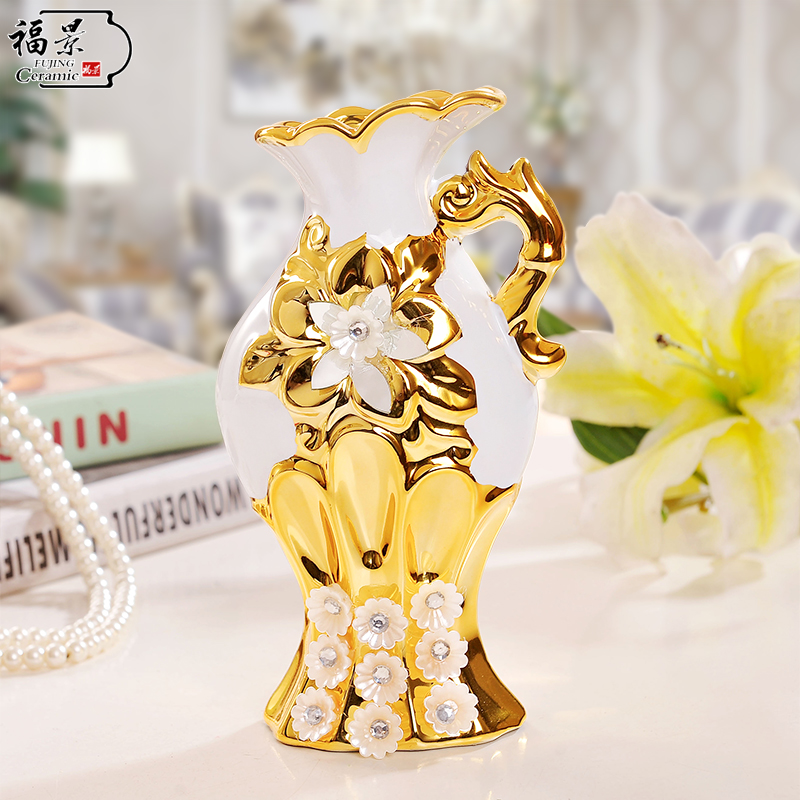 The scene of jingdezhen ceramic European - style gold - plated household I sitting room adornment flower vase furnishing articles of handicraft