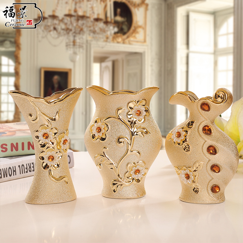 The scene of jingdezhen ceramic European - style floret bottle gold - plated household I sitting room adornment flowers inserted furnishing articles of handicraft