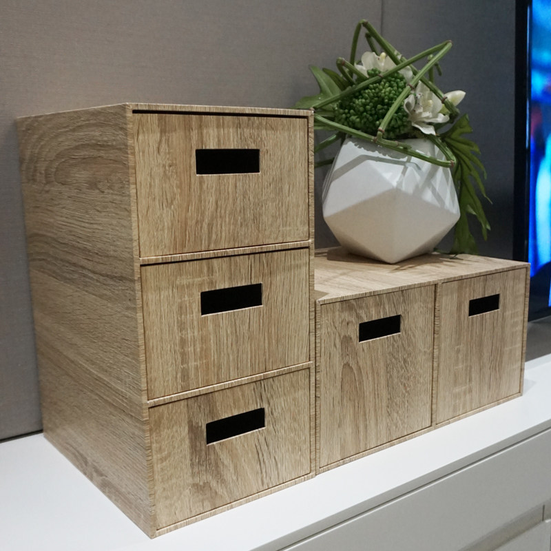 收纳盒日韩无印宜居家原木纹纸抽屉式书架桌面