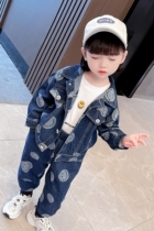 Girls Net red denim suit 2021 new autumn foreign atmosphere trend Korean version of female baby children Spring and Autumn two sets tide