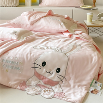 Summer cuddly pink Rabbit Rabbit Rabbit Child Heather Summer quilt with girl thin and machine washable single double summer cool by air conditioning