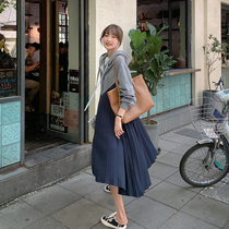 Two-color stitching wrinkle sweater skirt