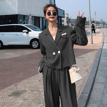 Hong Kong style retro chic small suit jacket women Morning Spring and autumn 2021 New style pants two-piece