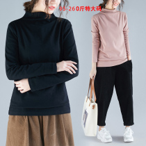 Special size female 240kg base shirt plus fat half high collar belly thin elastic shave 300 foreign air long sleeve T-shirt