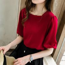 2021 High-end short models Dont touch gentle wind blouses with small crowdsourced design sensation red square collar foam sleeveless snow-jersey summer