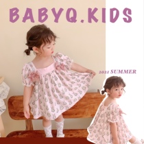 Pure Cotton Princess Dress Girl Printed Bubble Cuff Birthday Dress two sets Summer cute