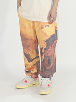 Tuicer thin desert camouflage Terracotta Warriors Great Wall Street hip hop oil painting print loose casual straight pants