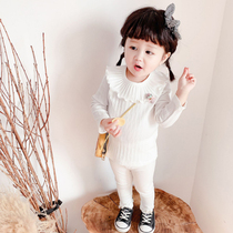 2021 new spring and autumn clothes girls pure cotton base shirt Western style female treasure white long-sleeved t-shirt baby lapel top 3