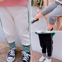 Childrens clothing spring and autumn girls one-piece velvet leggings 2021 new childrens velvet sports pants female baby threaded pants