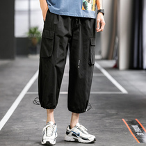 Hong Kong Tide brand new shorts mens youth lazy wind wide Harlan Capri pants fashion texture pants eight points