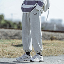 Hong Kong Boomer Grey Casual Long Pants Fall Draw Rope Swep Pants Men Loose Bungling Tide 100 Hitch Sports Pants
