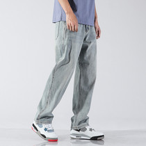 Hong Kong Tide Cards Summer Thin jeans Mens trendy ruffes Handsome Broadleg Old Daddy Straight Cylinder Loose big-size tooling pants