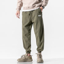 Hong Kong Tidal Wave Spring Autumn Season New Casual Long Pants Men Cotton Linen Trendy Easy Beam Kharen 90% Pants