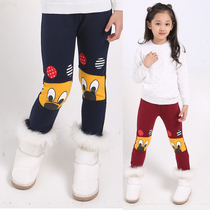 Ai Douer childrens clothing girls plus velvet padded leggings 2021 tide childrens cartoon warm bottoming trousers autumn and winter