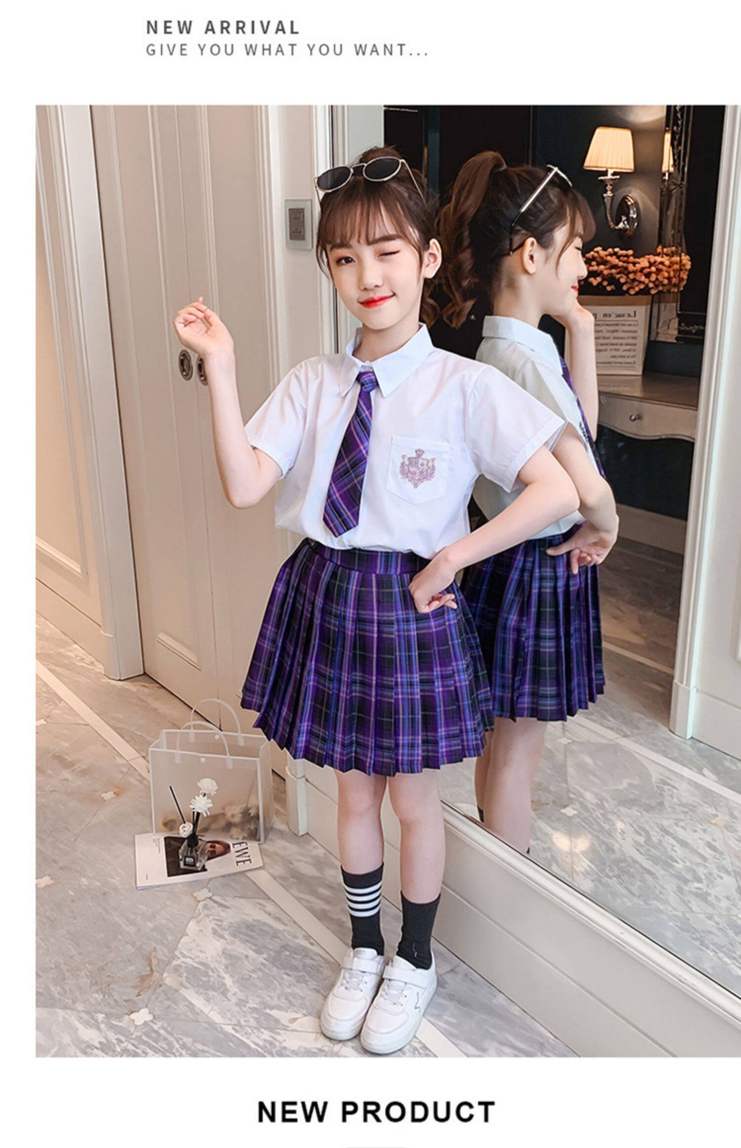 电竞少女jk制服夏装女童日系短袖套装儿童夏季洋气格裙小学生校服