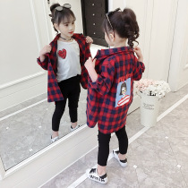 Childrens Han version 2022 CUHK Girl girl Spring clothing Beauty Head Beauty Head Plaid Shirt Child Casual Blouse Foreign Air Tide Fan