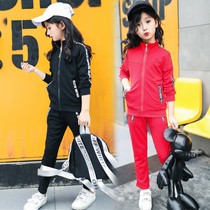 Childrens clothing girl spring clothing 2022 new childrens sports suit cardio-hoodie zipper Two sets of spring Korean version tide