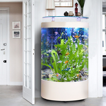 Large aquarium in the living room of the aquarium household semi-circular bar floor-to-water ecological ultra-white glass fish tank