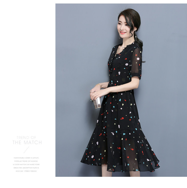 1737#2017夏装新款女雪纺小碎花连衣裙中长