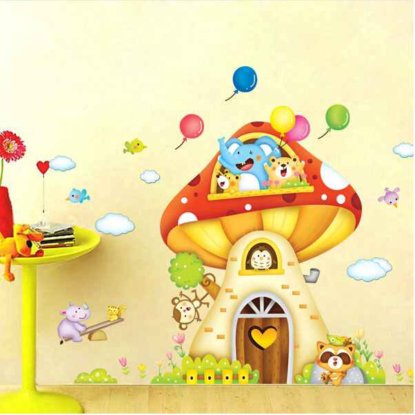 超大可爱蘑菇屋教室布置墙贴 装饰儿童房幼儿园学校卡通环保贴画产品展示图4