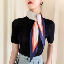 Silk scarf womens small long scarf summer thin section sunscreen neck protection gauze neck cover British fashion all-match shade scarf headband