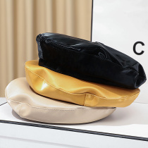 Puleather hat female autumn winter Sunscreen Face small eaves octagonal hat fashion retro Korean tide leather beret female