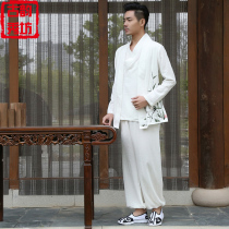 Retro Chinese style mens Tang suit jacket national costume fake two pieces of Hanfu mens ancient style mens robe Zen clothing mens clothing men