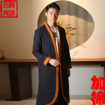 Autumn and winter Chinese style mens cotton and hemp Tang clothing retro cardigan jacket Mens Chinese meditation clothing ancient costume Han clothing cloak