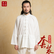 Guyun Xiufang Chinese style spring and autumn mens long-sleeved linen Tang suit Middle-aged mens Chinese suit Dad suit