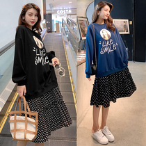 Pregnant womens autumn dress 2019 new chiffon loose sweater womens winter long knee skirt spring and autumn