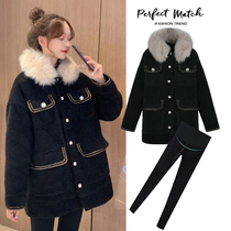 Pregnant womens autumn and winter thick coat fashion coat Lamb hair wear womens long style plus velvet cotton suit winter suit