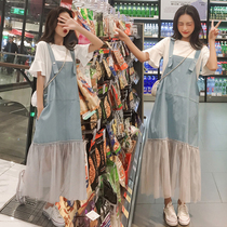 Pregnant womens summer dress long Net red suit Foreign hot mother tide spring and autumn personality strap summer skirt