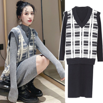 Pregnant womens autumn suit fashion 2020 womens dress early autumn winter foreign style two-piece Spring and Autumn Sweater Dress