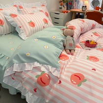 Public main winewater Honey peach bed sheet Quilt Cover Bed Four Pieces Summer Ice Silk Summer Spring Summer Bed Skirt Three Sets