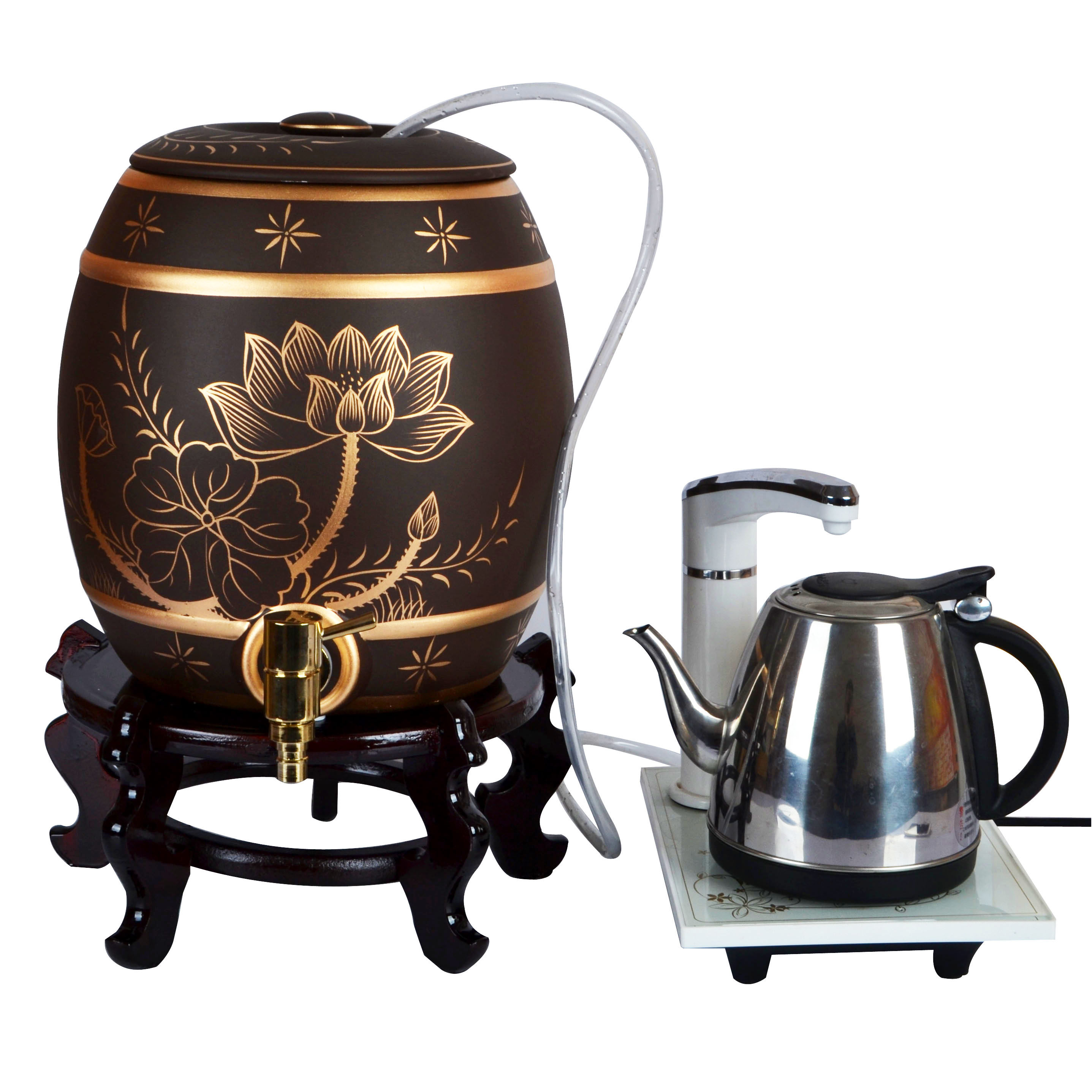 旭扬紫砂 原矿紫砂储水缸抽水缸茶水缸 带龙头 盖子