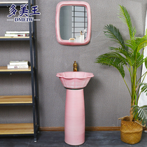Nordic pink column basin ceramic sink basin integrated Morandi home balcony column washbasin sink