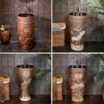 Retro Chinese ceramic column type washbasin outdoor washbasin Courtyard Imitation Ancient Landing type upright post integrated table basin