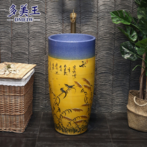 Chinese retro column washbasin courtyard outdoor sink ceramic wash basin integrated pillar Basin