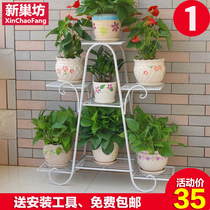 Flower shelf multi-storey indoor special balcony shelf iron solid wood living room space flower pot floor type Green