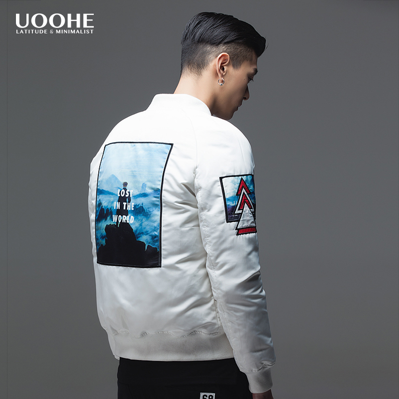 UOOHE2017春季新款羽绒服男 时尚风景印花短款学生保暖潮流羽绒服产品展示图3