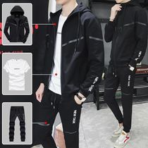 Leisure sports suit mens spring and autumn and winter trend hooded sweater 2020 new running suit suit two or three sets