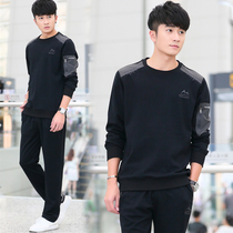 Sports suit mens spring and autumn round neck long sleeve sweater pullover Mens fitness running leisure sports morning running clothing