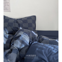 Klein Blue Day style High Sensation Full Cotton Bed Four Pieces Of Pure Cotton Chessboard G Bed Linen Bed Hat Bed