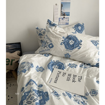 Total Cotton Four Sets Pure Cotton Linen Bed with Quilt Cover Bed Kasulean Active Printed Twill Bedding COTTON FOUR PIECES OF PURE COTTON LINEN BED-STYLE ACTIVE PRINTED TWILL WITH COTTON LINEN BED